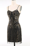 Black Golden Spaghetti Straps Sequins 1920s Dress