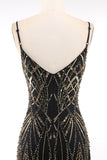 Black Golden Spaghetti Straps Sequins 1920s Dress