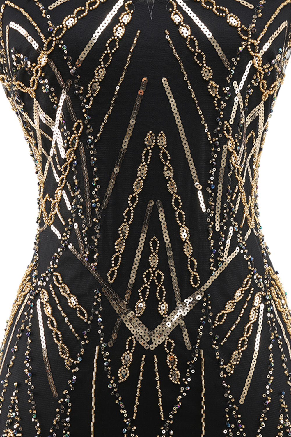 Black Golden Spaghetti Straps Sequins 1920s Dress
