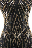 Black Golden Spaghetti Straps Sequins 1920s Dress