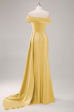 Champagne Sheath One Shoulder Pleated Long Formal Dress with Side Streamer