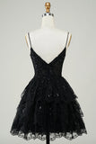 Gorgeous A Line Spaghetti Straps Purple Sparkly Corset Homecoming Dress