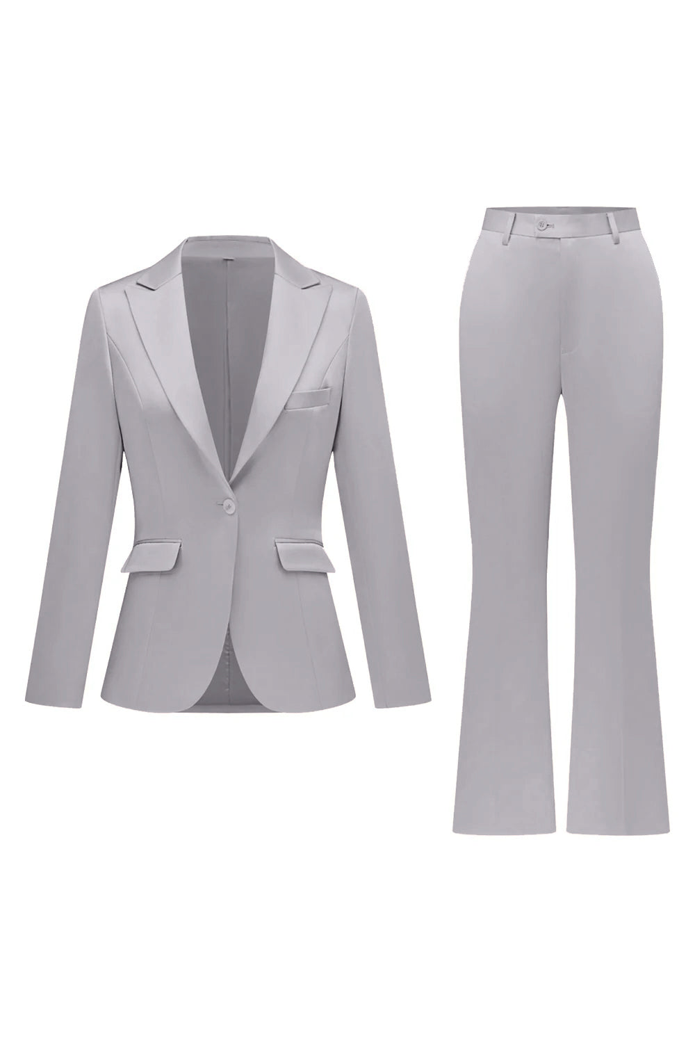 Grey Pink Peak Lapel Satin Slim Fit Women Suits