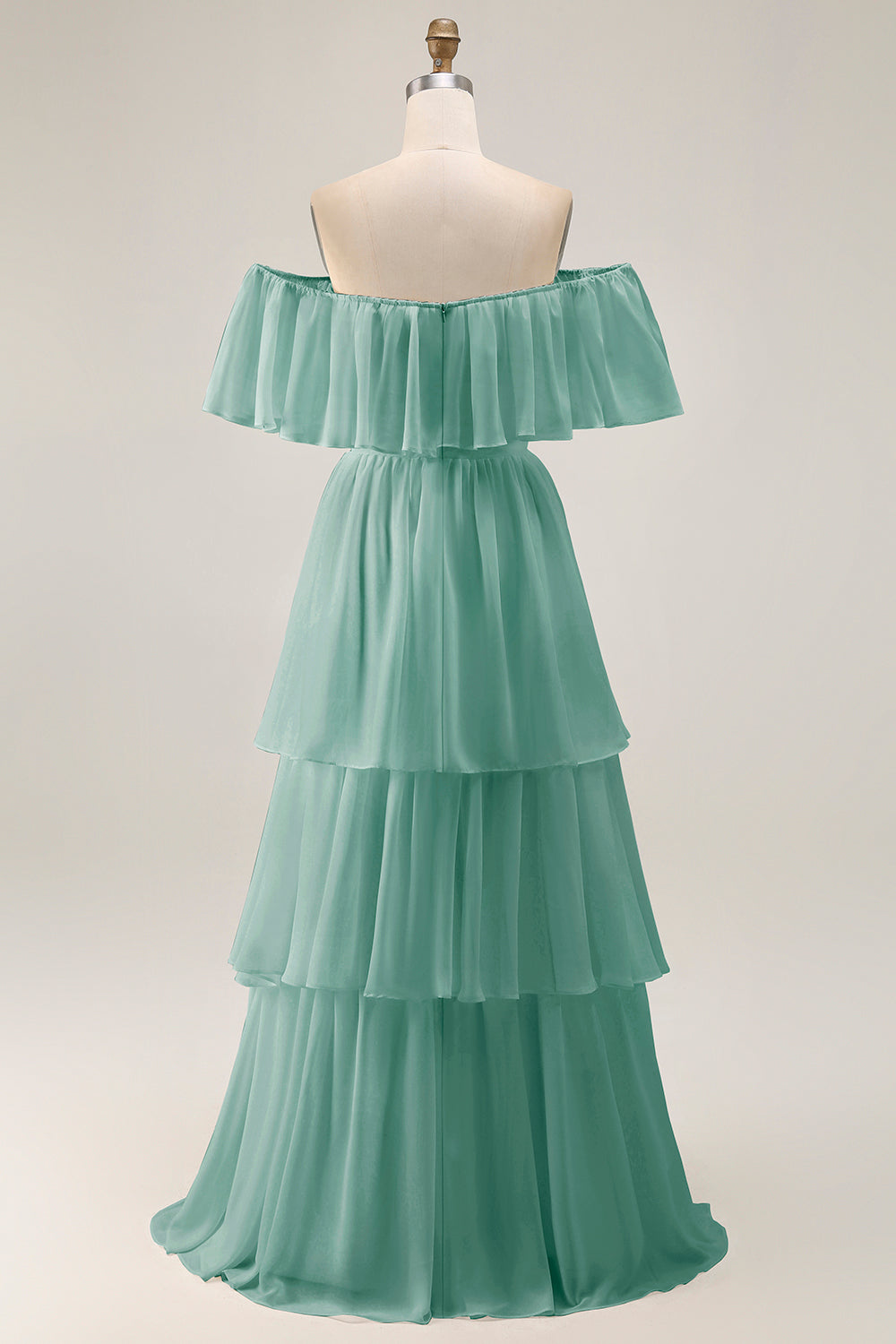 White Ruffled Off the Shoulder Chiffon A Line Wedding Dress