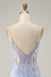 Blue Appliqued Homecoming Dress with Sequins