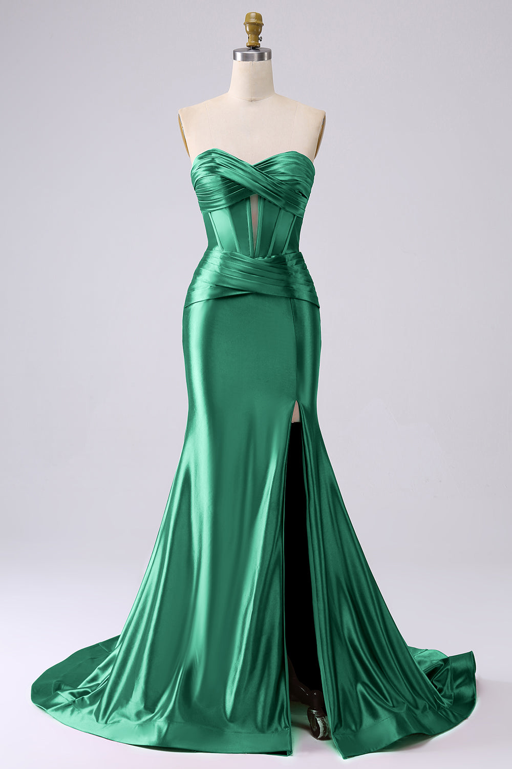 Sparkly Gold Mermaid Sweetheart Corset Long Prom Dress with Slit
