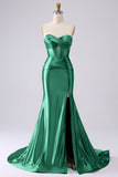 Sparkly Gold Mermaid Sweetheart Corset Long Prom Dress with Slit