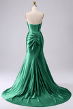 Sparkly Gold Mermaid Sweetheart Corset Long Prom Dress with Slit
