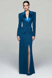 Black 2 Piece Peak Lapel Work Dress with Slit