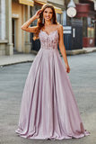 Sparkly A-Line Spaghetti Straps Blush Prom Dress with Beading