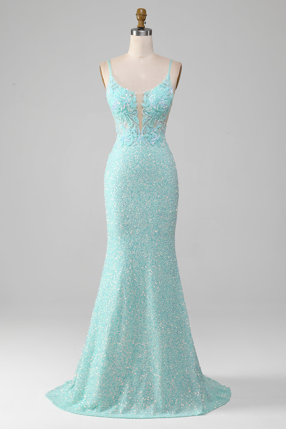 Sequins Light Green Sparkly Mermaid Prom Dress with Slit