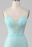 Sequins Light Green Sparkly Mermaid Prom Dress with Slit