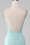 Sequins Light Green Sparkly Mermaid Prom Dress with Slit