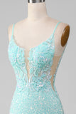 Sequins Light Green Sparkly Mermaid Prom Dress with Slit