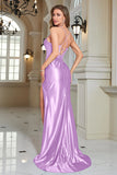 Stylish Mermaid Spaghetti Straps Royal Blue Corset Prom Dress with Split Front