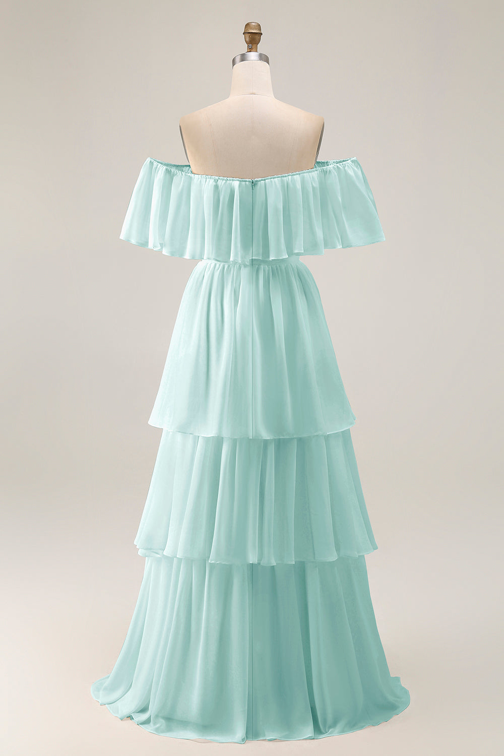 White Ruffled Off the Shoulder Chiffon A Line Wedding Dress