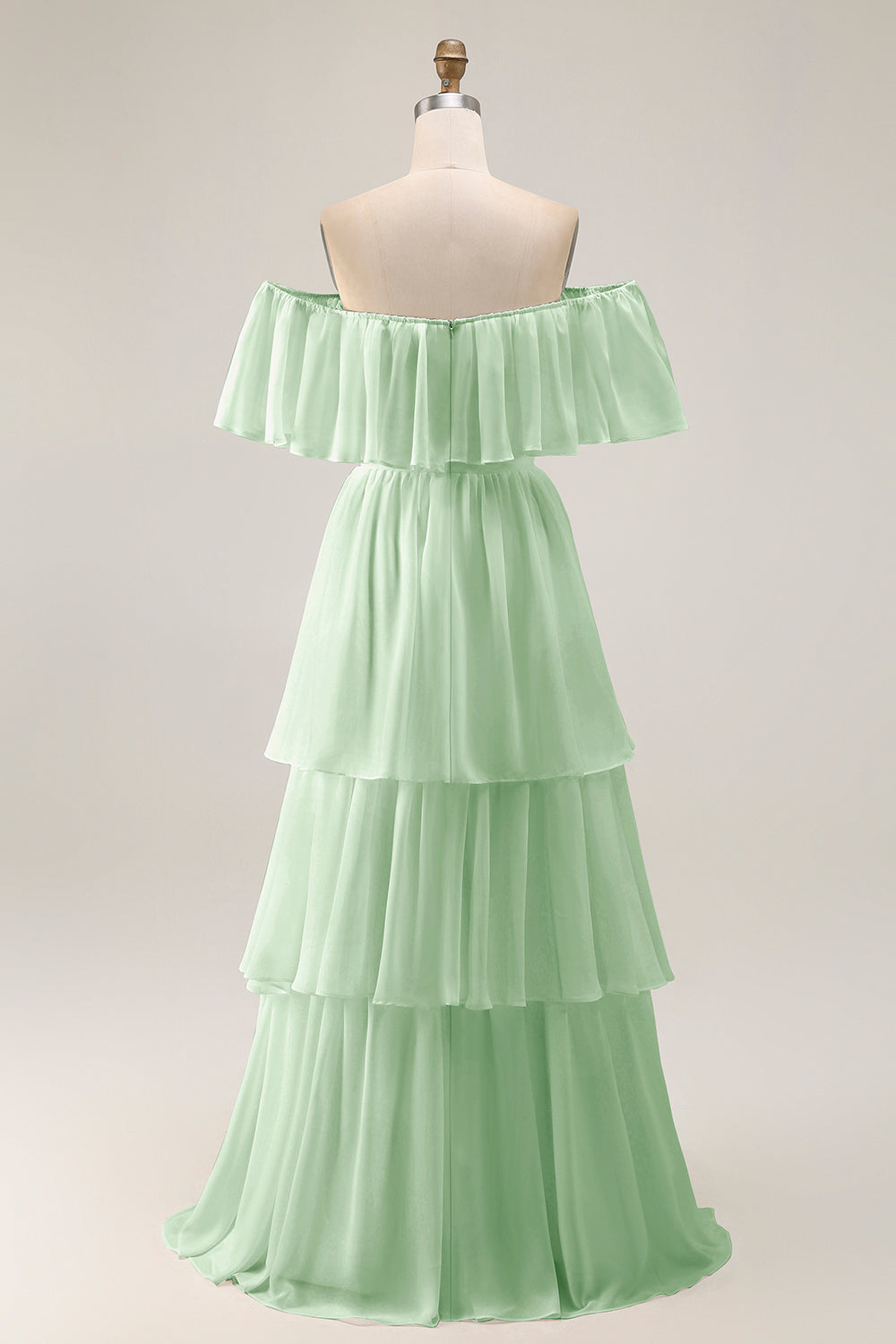 White Ruffled Off the Shoulder Chiffon A Line Wedding Dress