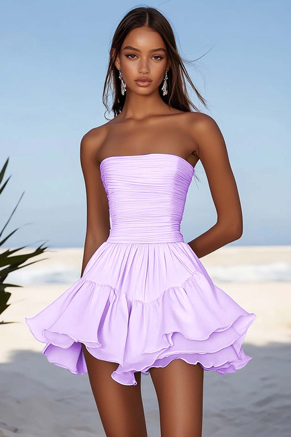 Strapless Sky Blue A Line Mini Graduation Dress with Ruffles