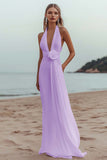 White Sheath Halter Ruched Long Formal Dress with Flower