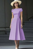Light Yellow Satin A Line Boat Neck Long Work Dress