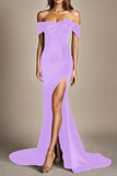Off The Shoulder Mermaid Black Formal Dress With Slit
