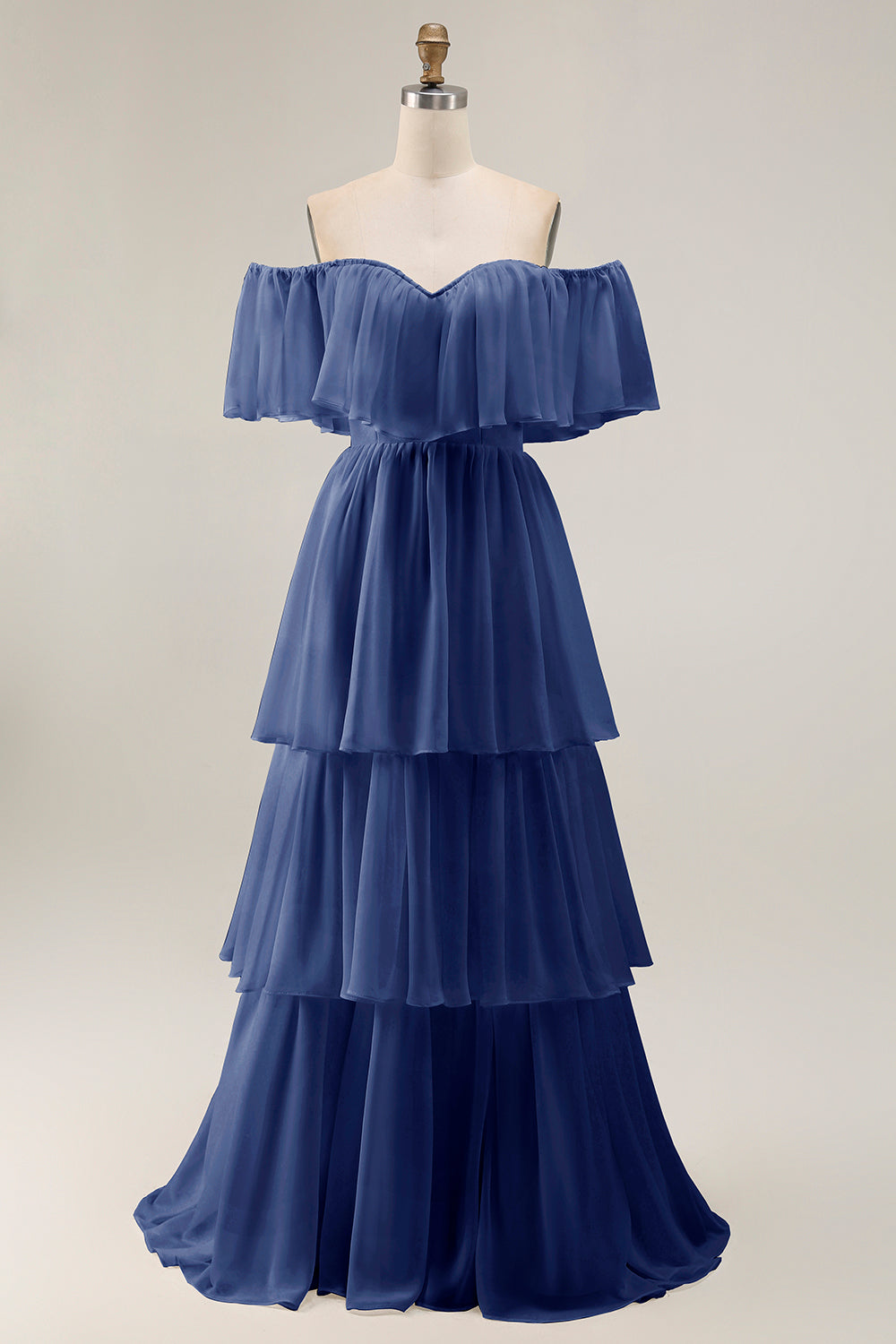 White Ruffled Off the Shoulder Chiffon A Line Wedding Dress