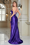 Stylish Mermaid Spaghetti Straps Royal Blue Corset Prom Dress with Split Front