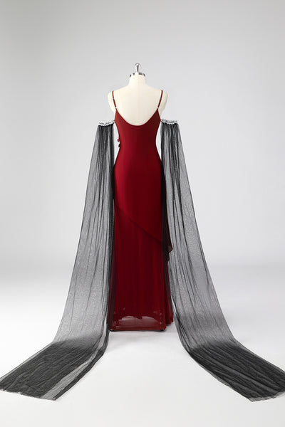 Zapaka Women Red Formal Dress Spaghetti Straps Off The