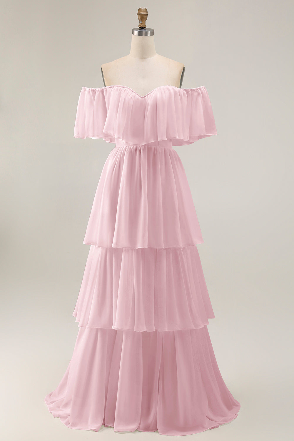 White Ruffled Off the Shoulder Chiffon A Line Wedding Dress