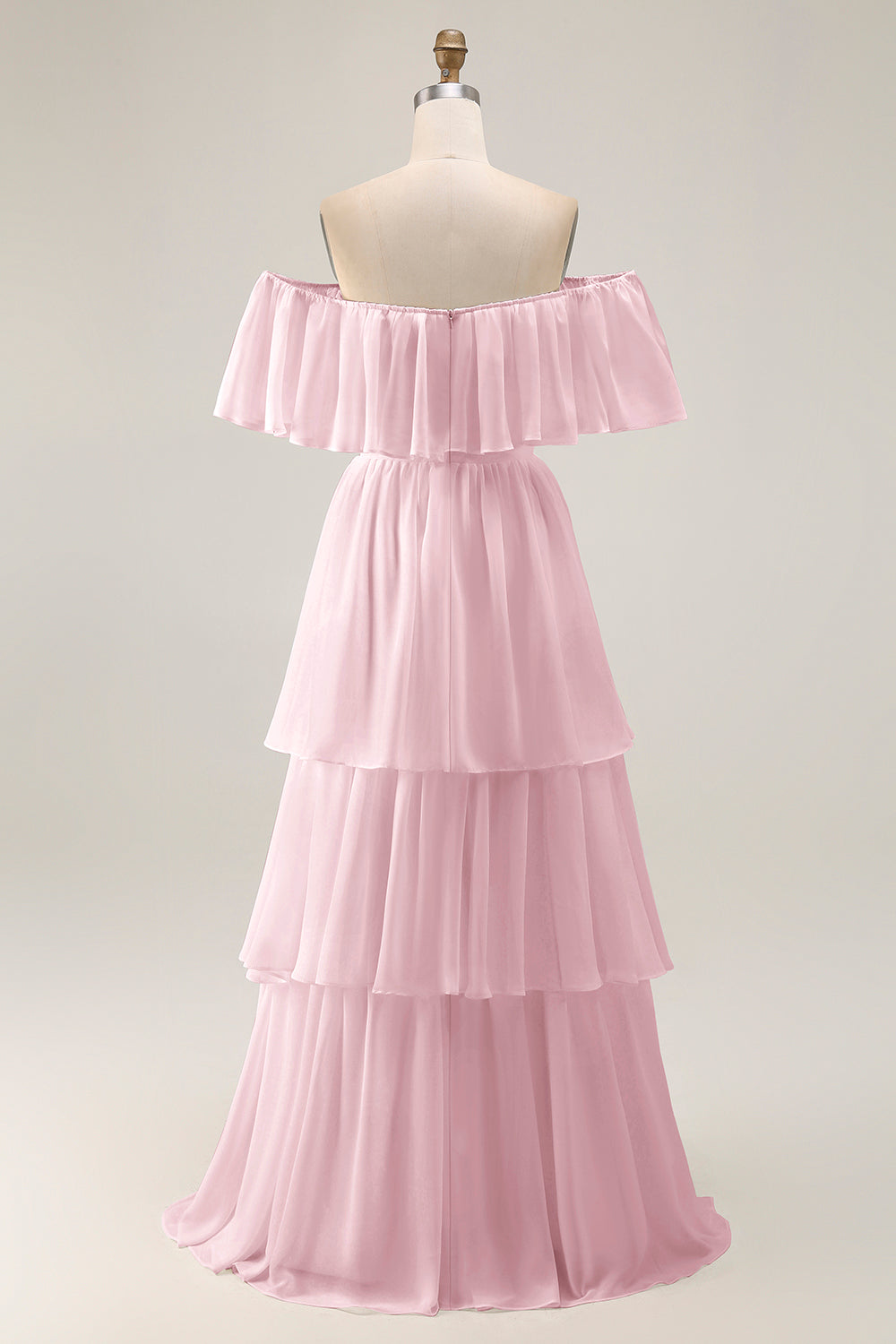 White Ruffled Off the Shoulder Chiffon A Line Wedding Dress