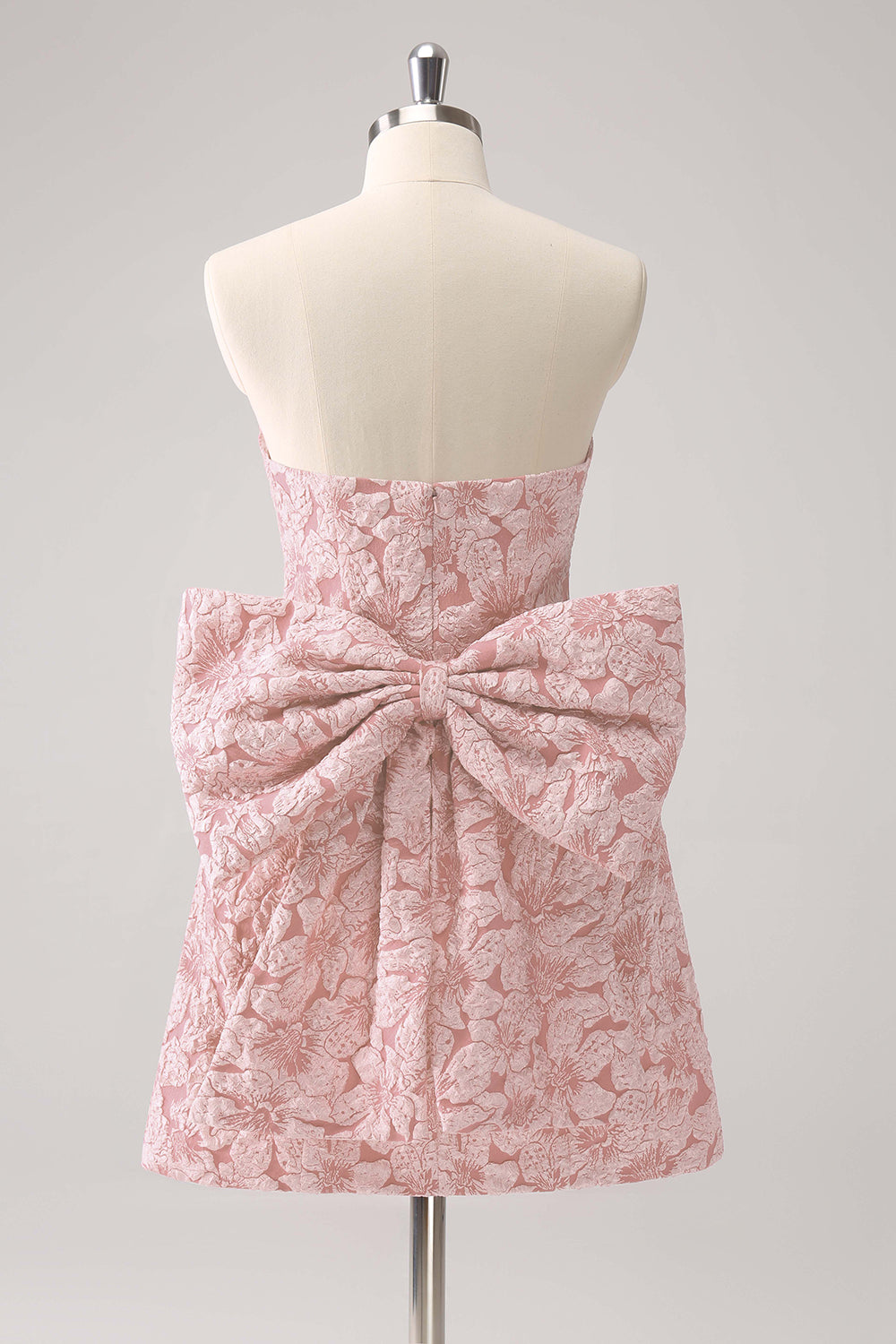 Dark Green A Line Strapless Floral Brocade Short Homecoming Dress with Back Giant Bow