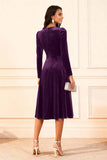 Dark Green A Line Velvet Long Sleeve Holiday Party Dress