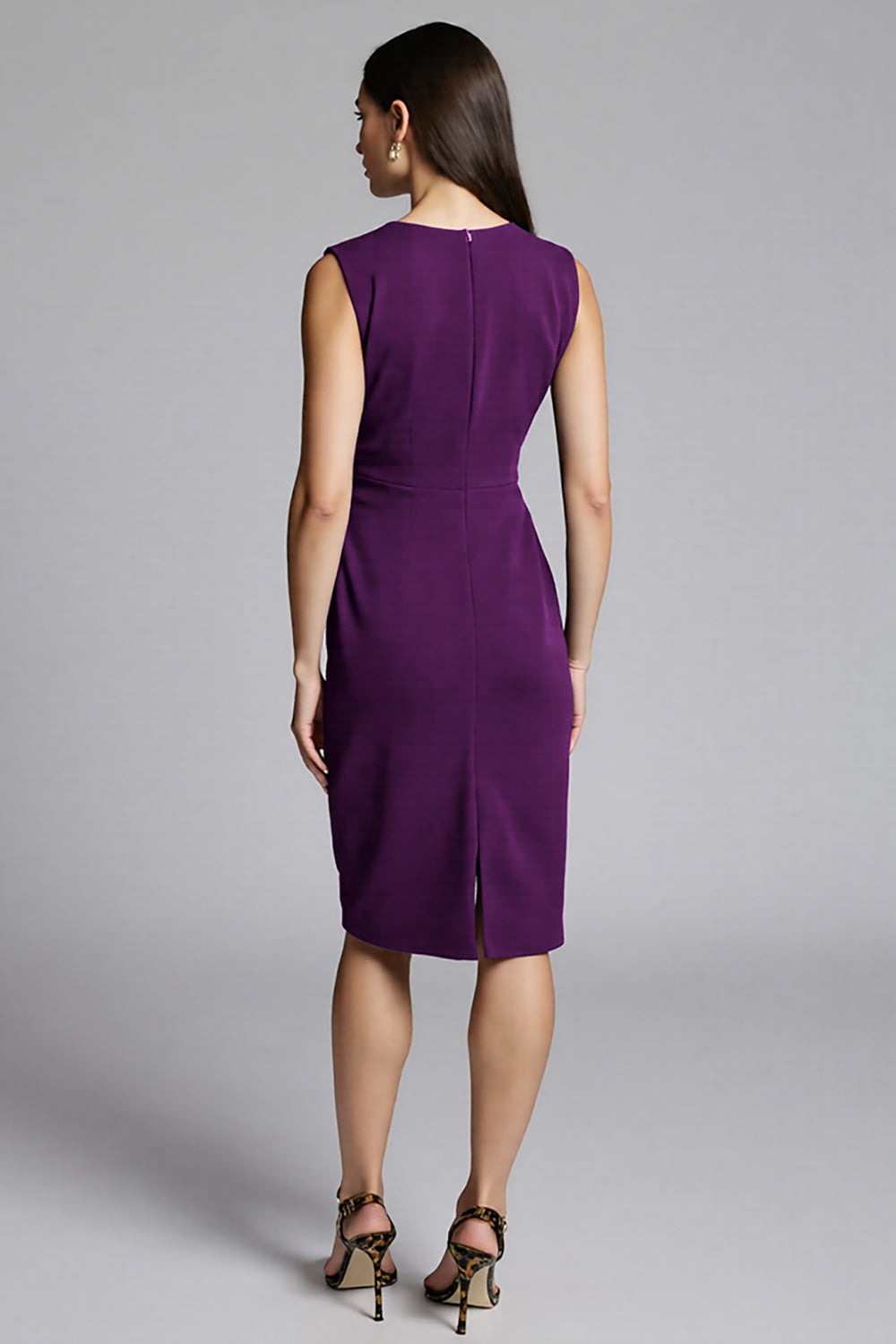 Navy Sheath Ruched Midi Work Dress