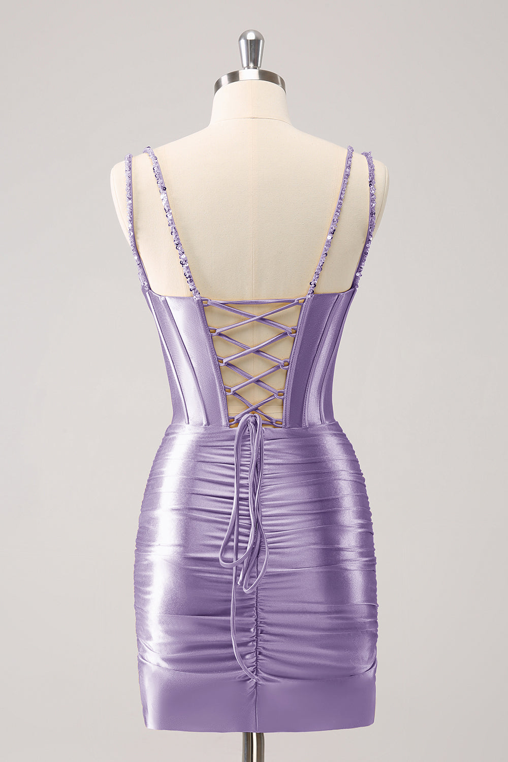 Golden Spaghetti Straps Bodycon Corset Homecoming Dress with Sequins