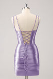 Golden Spaghetti Straps Bodycon Corset Homecoming Dress with Sequins