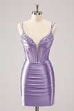 Golden Spaghetti Straps Bodycon Corset Homecoming Dress with Sequins