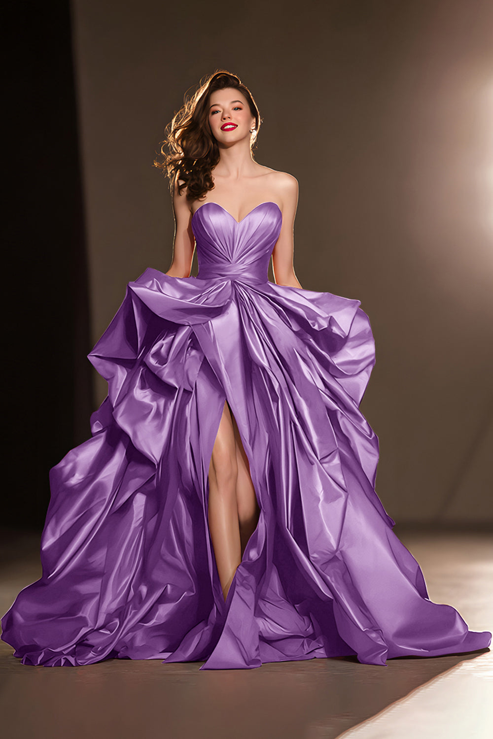 A Line Sweetheart Dark Red Ruffle Pageant Dress with Slit