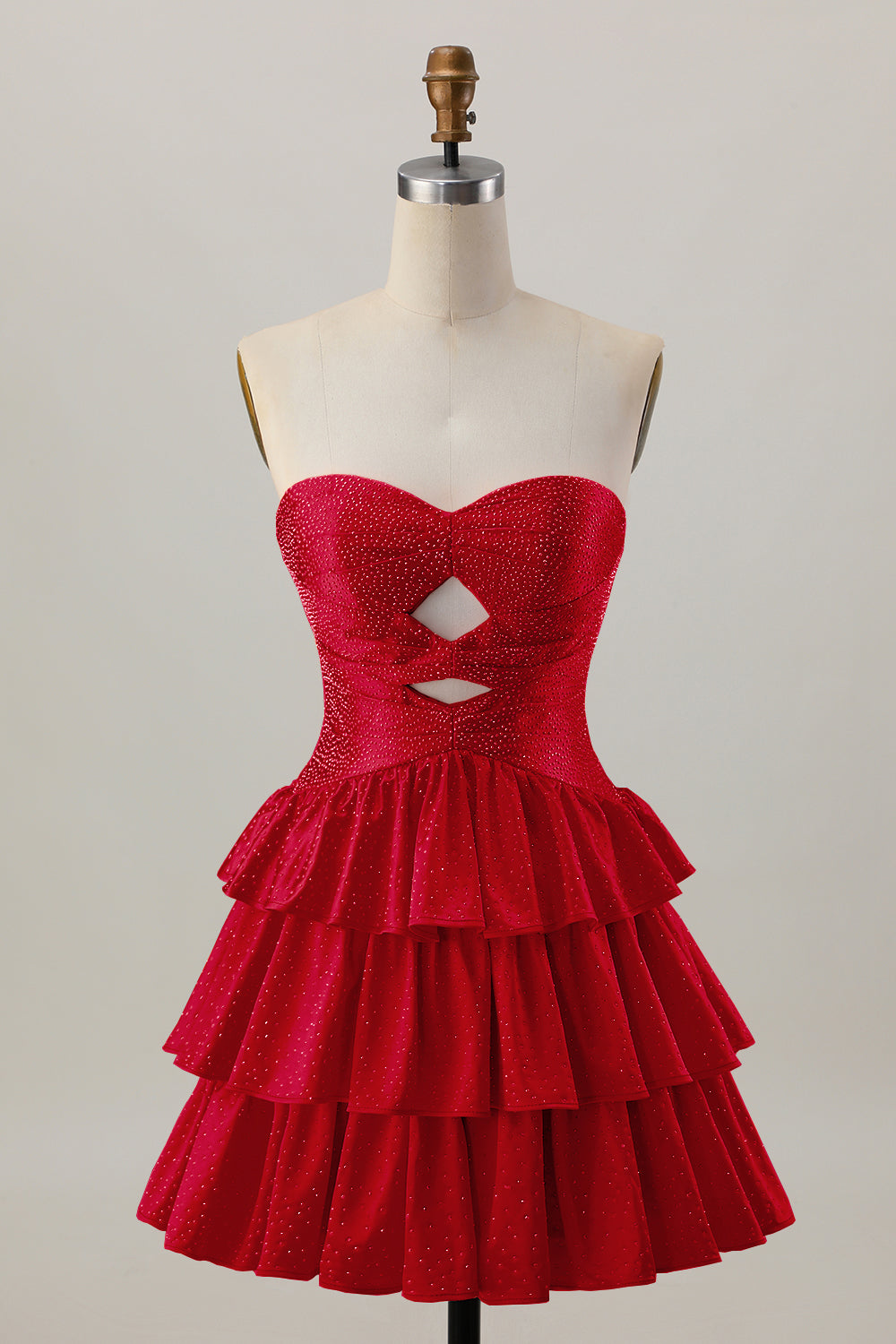 Orange Strapless Tiered A Line Cut Out Homecoming Dress with Beading