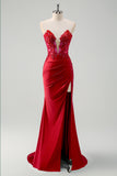 Mermaid Green Strapless Cut Out Corset Long Prom Dress with Slit