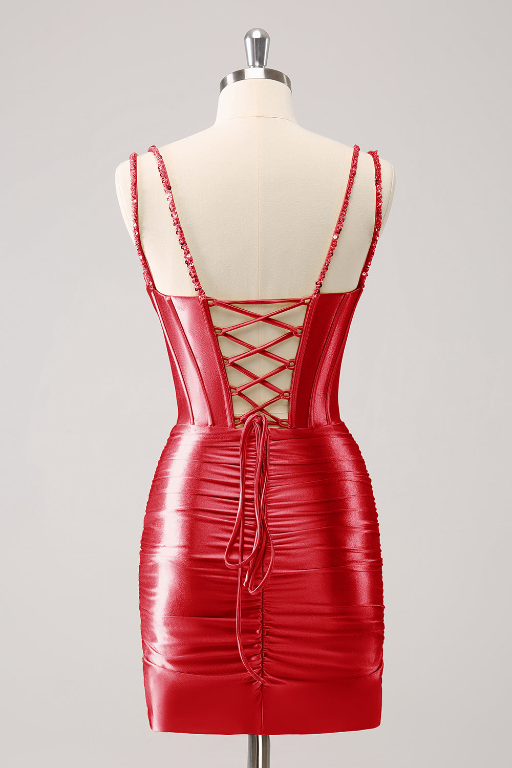 Golden Spaghetti Straps Bodycon Corset Homecoming Dress with Sequins