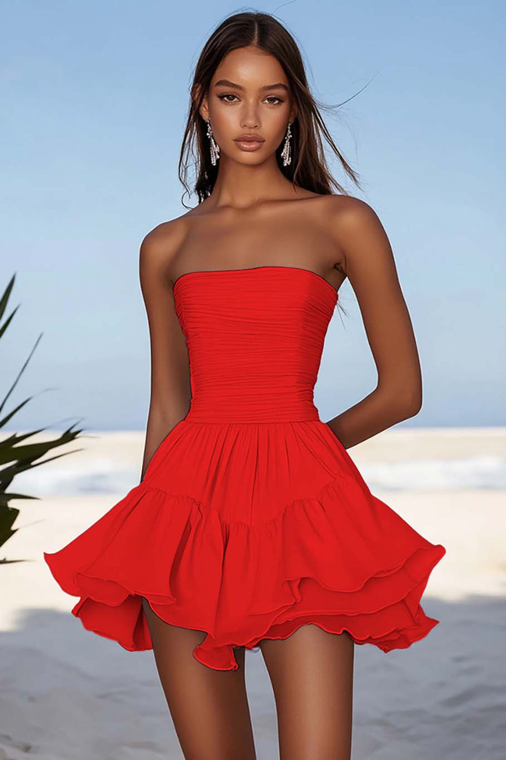 Strapless Sky Blue A Line Mini Graduation Dress with Ruffles