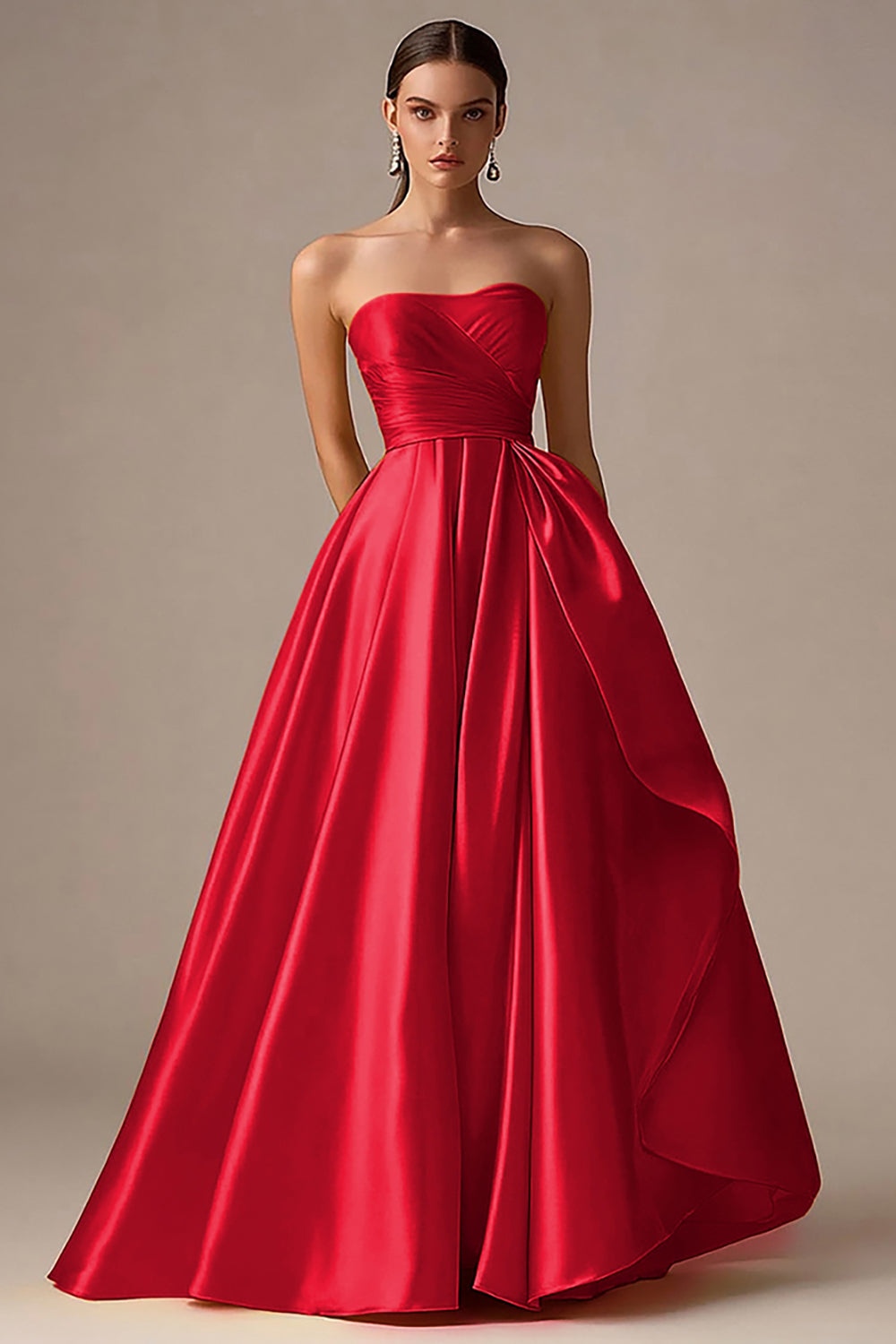 Yellow Strapless A Line Satin Long Prom Dress