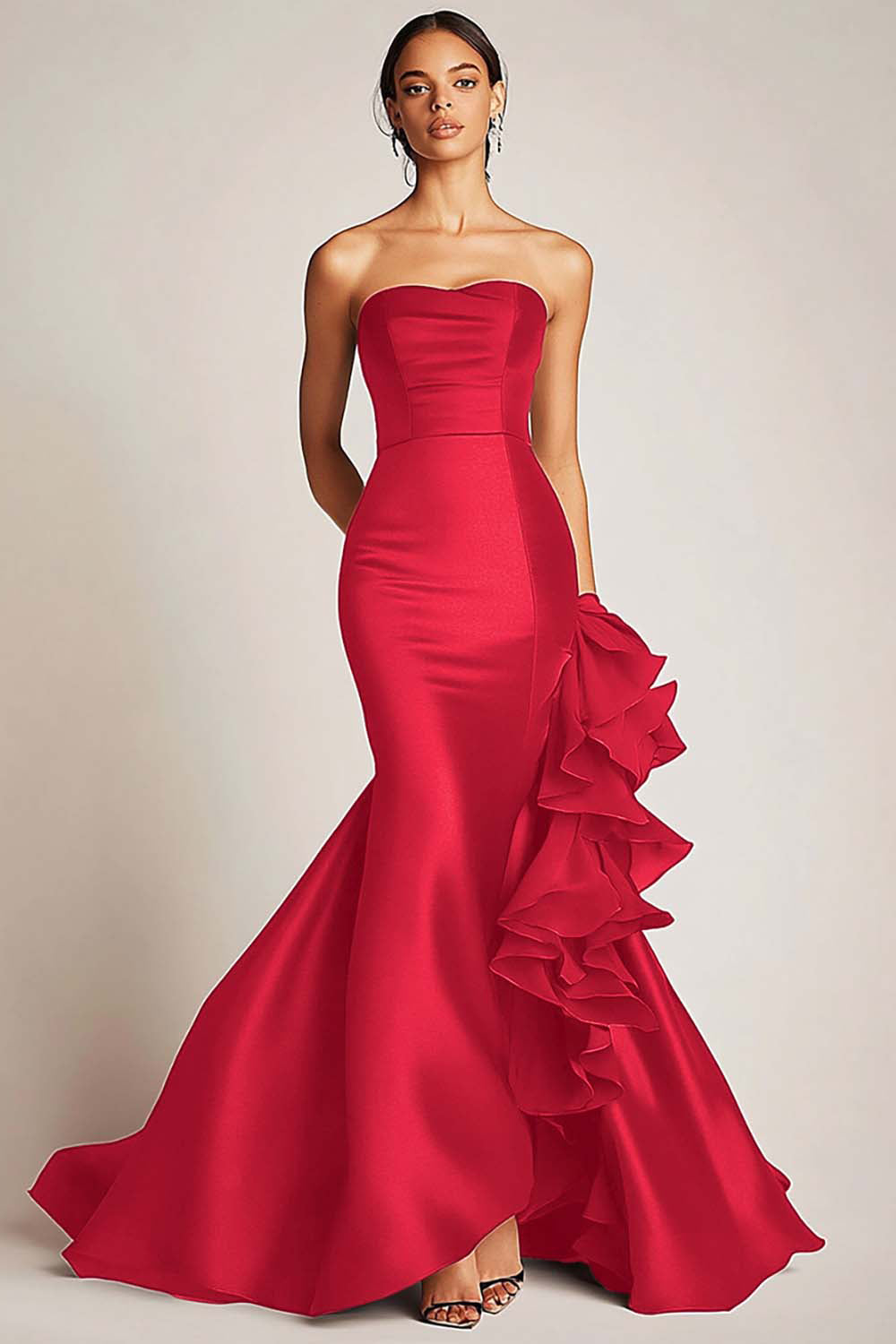 Strapless Black Mermaid Satin Formal Dress