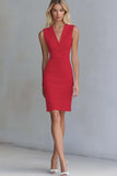 Ivory Bodycon Satin V-Neck Short Work Dress