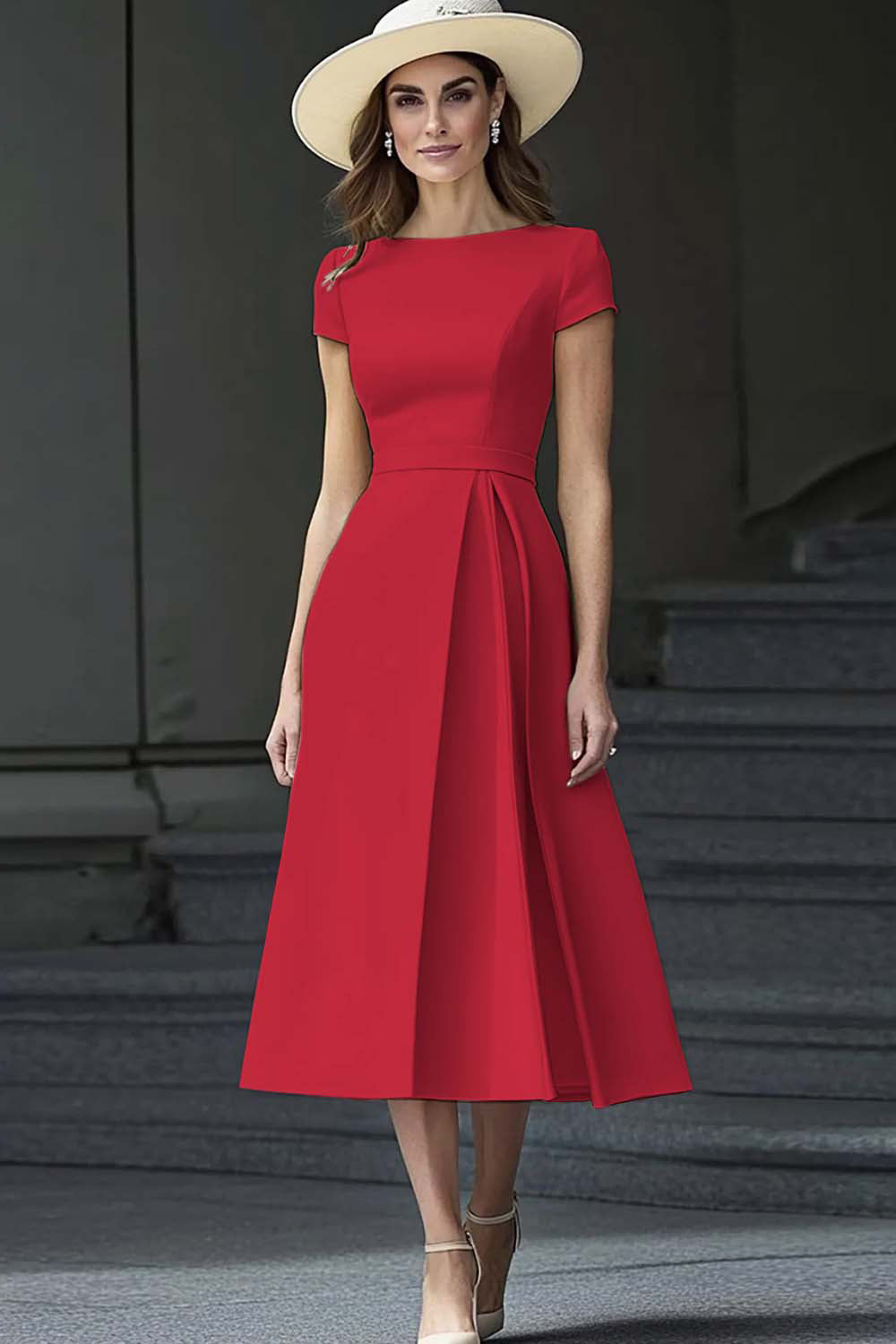 Light Yellow Satin A Line Boat Neck Long Work Dress