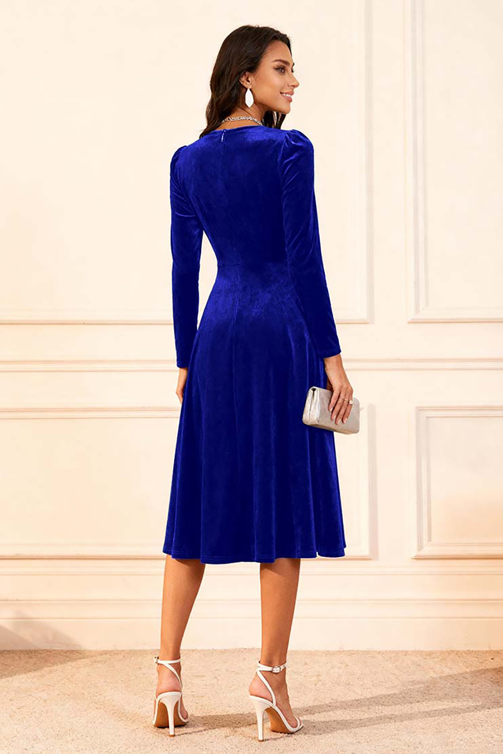 Dark Green A Line Velvet Long Sleeve Holiday Party Dress