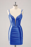 Golden Spaghetti Straps Bodycon Corset Homecoming Dress with Sequins