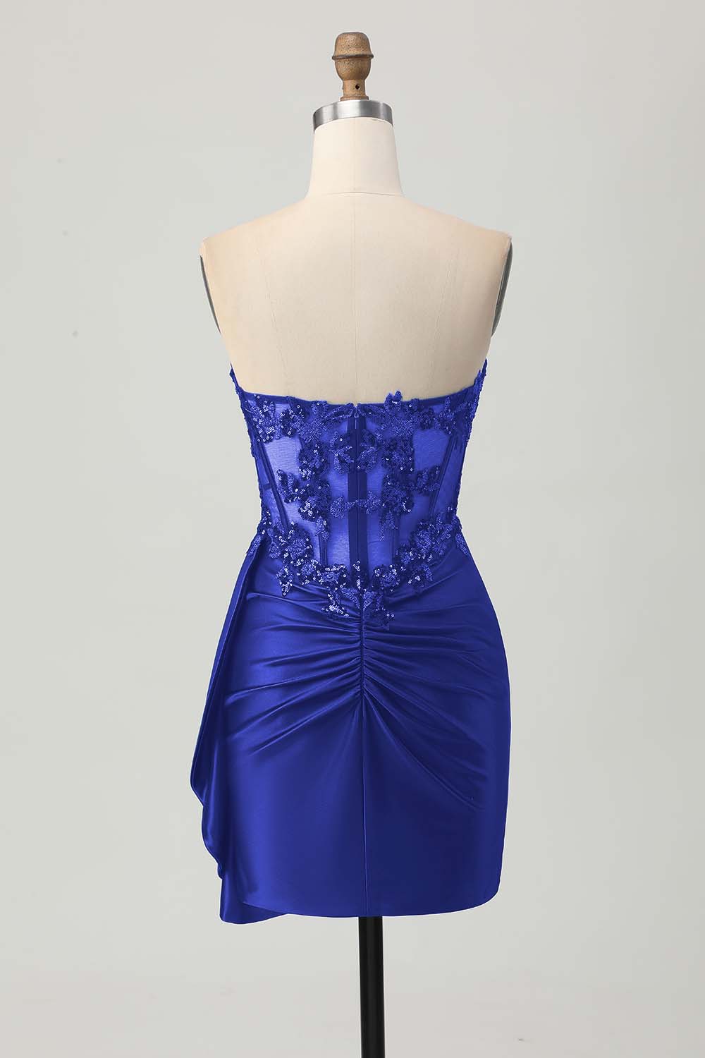 Sparkly Dark Green Strapless Corset Sequins Bodycon Homecoming Dress with Streamer