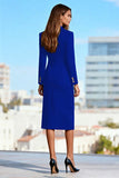 Black Pencil Midi Peak Lapel Work Dress