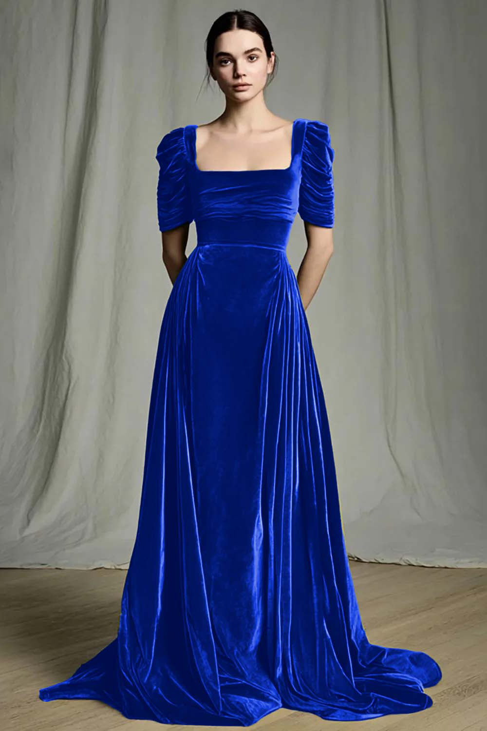Olive A-Line Square Neck Velvet Long Formal Dress